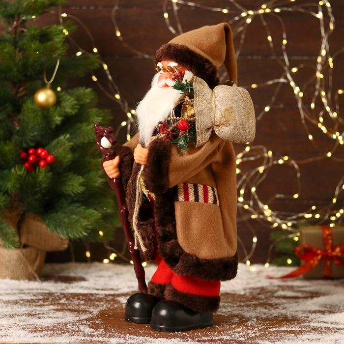 Дед Мороз "В коричневой шубке, с посохом" двигается, 20х40 см - фото 2 - id-p183866825
