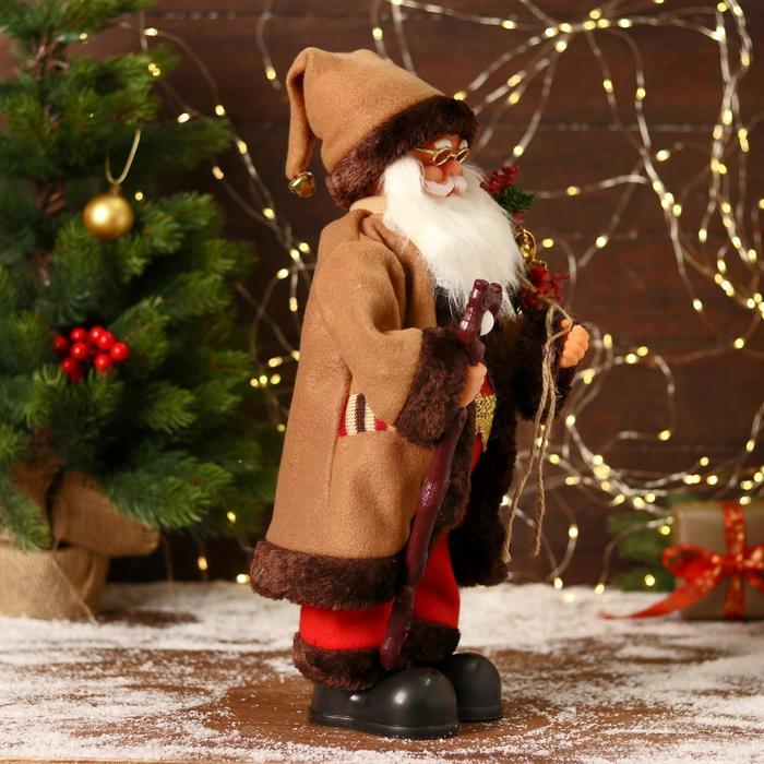 Дед Мороз "В коричневой шубке, с посохом" двигается, 20х40 см - фото 4 - id-p183866825