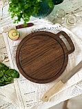Деревянная доска для подачи блюд круглая большая Тёмный дуб, фото 3
