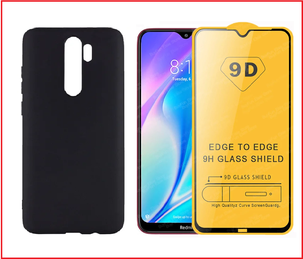 Чехол-накладка + защитное стекло 9D для Xiaomi Redmi 9 / Poco M2