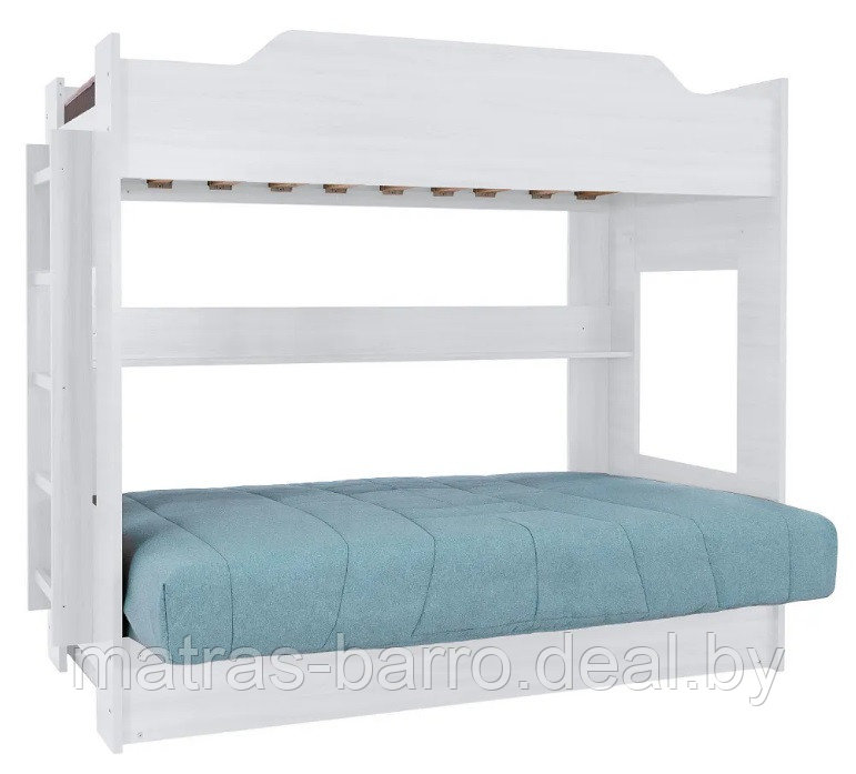 Двухъярусная кровать с диван-кроватью белая (ткань чехла бирюза) - фото 2 - id-p183918714