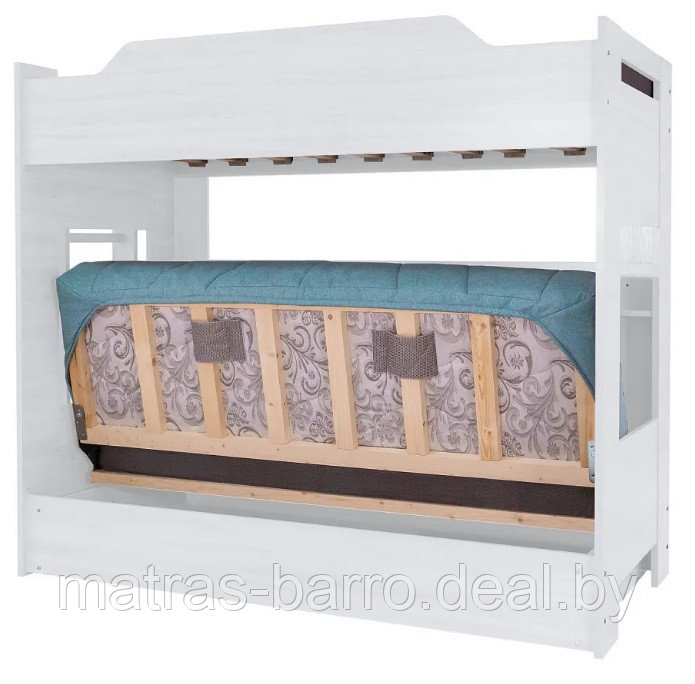 Двухъярусная кровать с диван-кроватью белая (ткань чехла бирюза) - фото 3 - id-p183918714