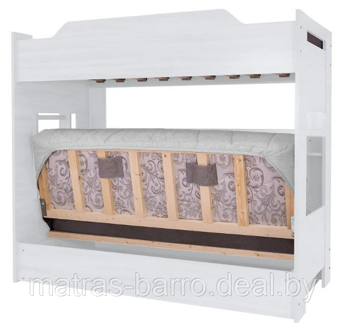Двухъярусная кровать с диван-кроватью белая (ткань чехла бирюза) - фото 9 - id-p183918714
