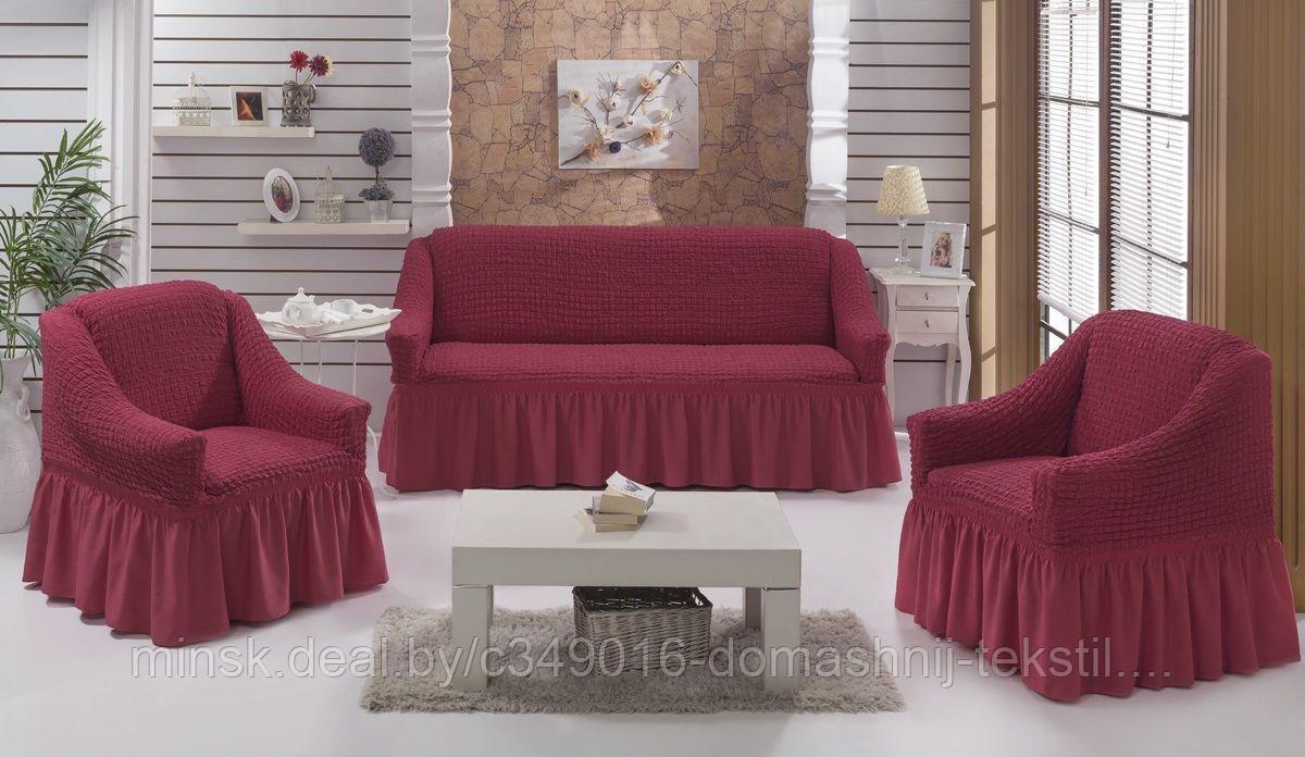 Набор чехлов для мягкой мебели KARNA 3+1+1 с юбкой кофе-роза - фото 1 - id-p183925283