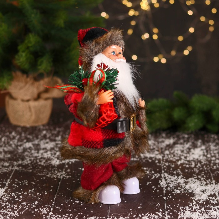 Дед Мороз "В меховом красном костюмчике, с мешком" двигается, 11х30 см - фото 2 - id-p181225880