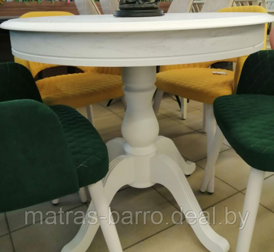 Кухонный круглый стол Фабрицио-1 со столешницей стекло фотопечать "Мрамор" (тон Эмаль белая) - фото 2 - id-p153863316