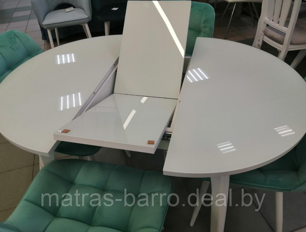 Стол обеденный круглый Ривьера диаметр 90 см, стекло белое/ноги массив эмаль белая - фото 2 - id-p153863351