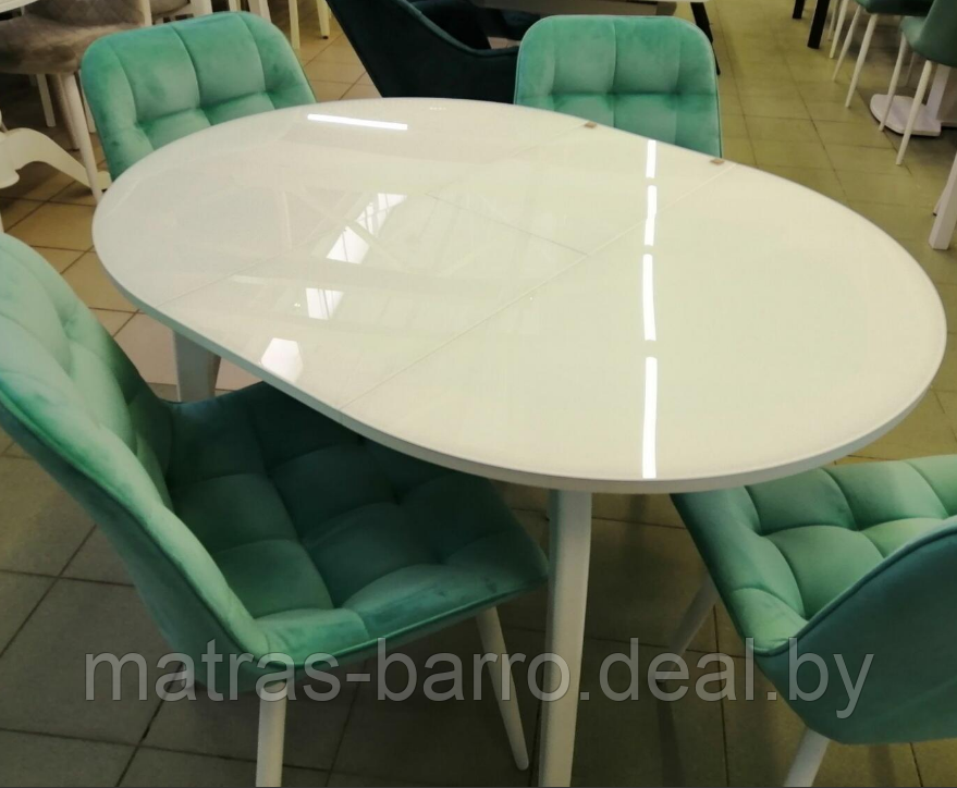 Стол обеденный круглый Ривьера диаметр 90 см, стекло белое/ноги массив эмаль белая - фото 3 - id-p153863351
