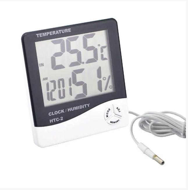 Термометр с гигрометром с выносным датчиком и часами HTC-2