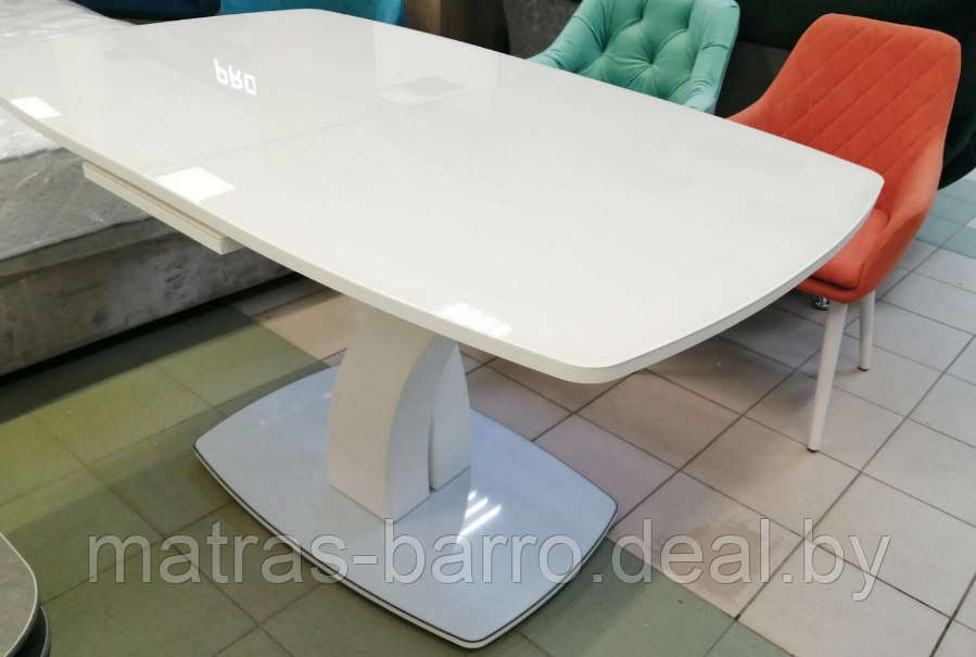 Стол обеденный раскладной Нотр-Дам со стеклянной поверхностью/опора МДФ (стекло opti белое/МДФ белый) - фото 3 - id-p153863403