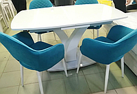 Стол обеденный раскладной Нотр-Дам со стеклянной поверхностью/опора МДФ (стекло opti белое/МДФ белый)