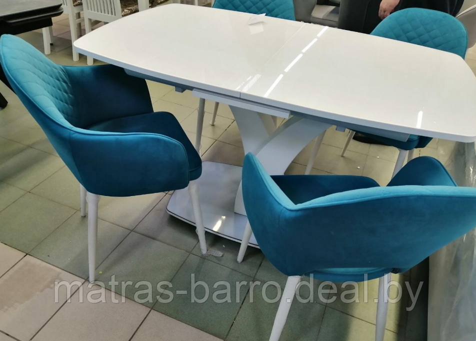 Стол обеденный раскладной Нотр-Дам со стеклянной поверхностью/опора МДФ (стекло opti белое/МДФ белый) - фото 2 - id-p153863403
