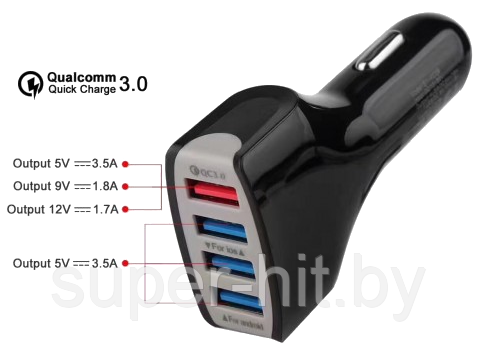 Автомобильное зарядное устройство 4 USB 7А QC 3.0 LZ-KC08 - фото 2 - id-p183960964