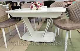 Стол обеденный раздвижной Дрезден со стеклянной столешницей (стекло opti белое/опора МДФ белая)