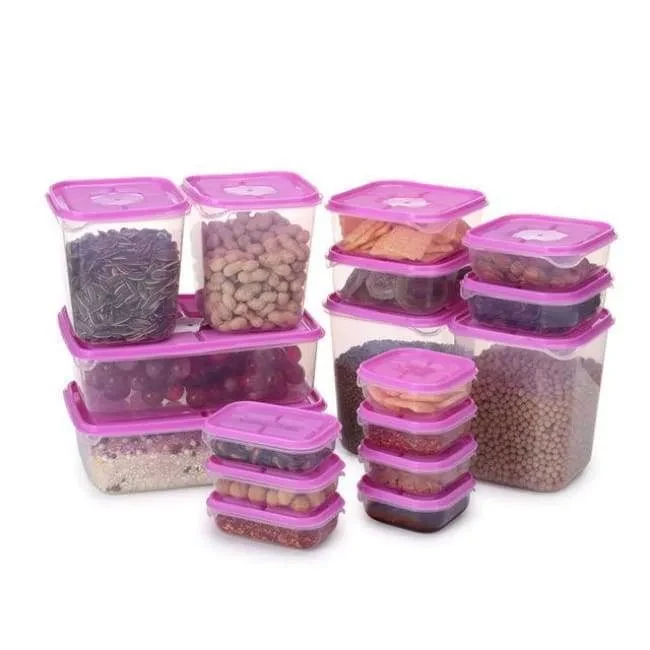 Контейнер для еды / пластиковый бокс, набор для сыпучих 17 штук (розовый) - фото 4 - id-p143613157