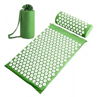 Набор для акупунктурного массажа 2 в 1 в чехле: акупунктурный коврик + акупунктурная подушка ( зелёный), фото 2