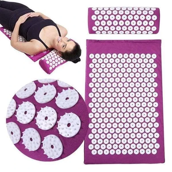 Набор для акупунктурного массажа 2 в 1 в чехле: акупунктурный коврик + акупунктурная подушка ( фиолетовый)