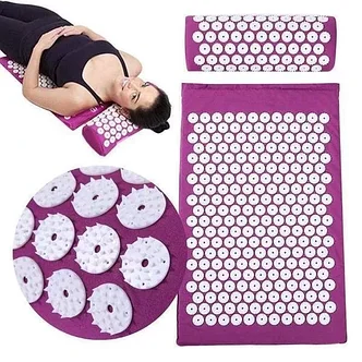 Набор для акупунктурного массажа 2 в 1 в чехле: акупунктурный коврик + акупунктурная подушка ( фиолетовый), фото 2