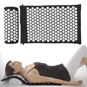 Набор для акупунктурного массажа 2 в 1 в чехле: акупунктурный коврик + акупунктурная подушка ( чёрный), фото 2