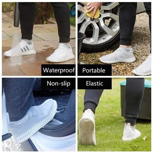 Силиконовые защитные чехлы для обуви от дождя и грязи с подошвой M (синий) - фото 5 - id-p130657321