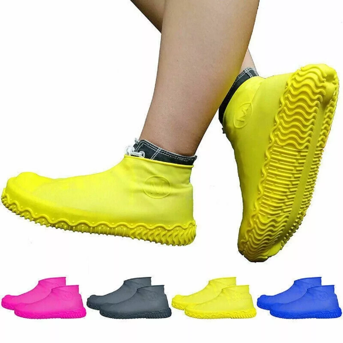 Силиконовые защитные чехлы для обуви от дождя и грязи с подошвой M (желтый) - фото 3 - id-p130657325