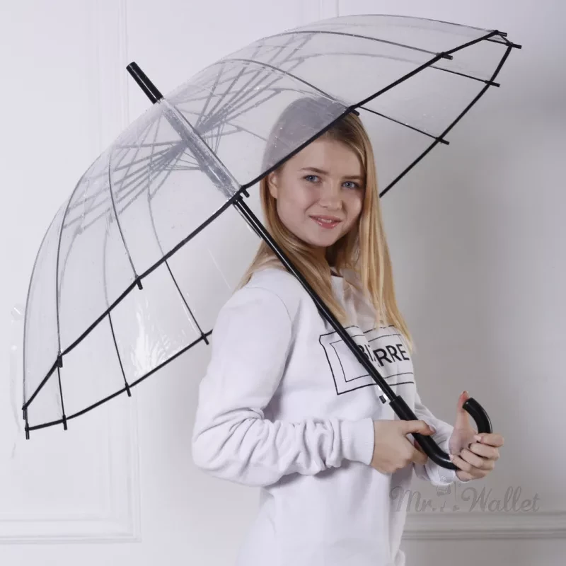 Прозрачный зонт-трость (16 спиц) / Чёрный - фото 1 - id-p161436375