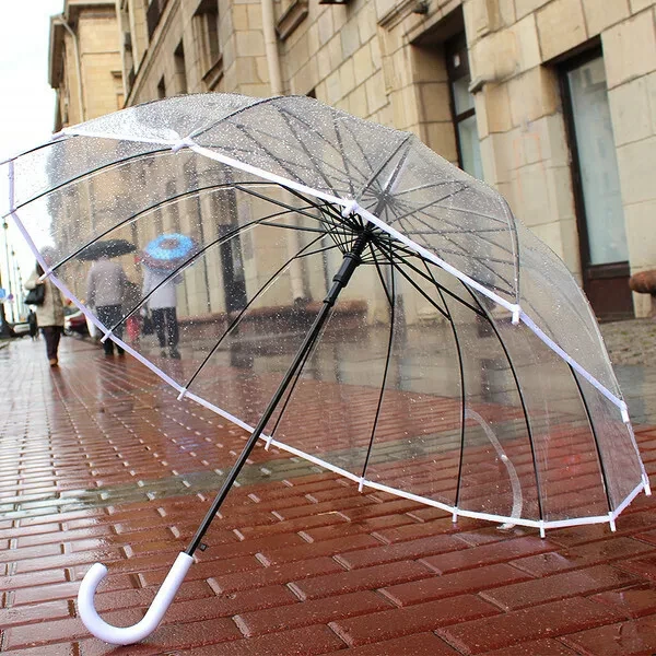 Прозрачный зонт-трость (16 спиц) / Белый - фото 3 - id-p161436376