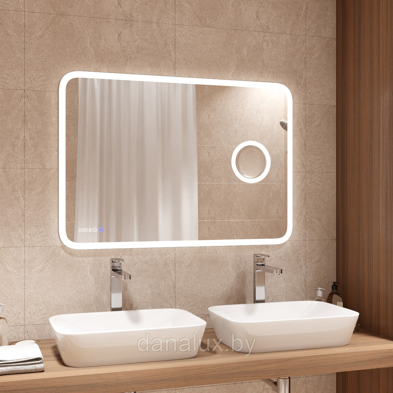 Зеркало с подсветкой Континент Bliss LED 120х70 с увеличительным зеркалом и часами