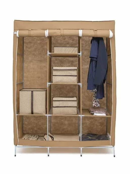 Шкаф складной каркасный тканевый STORAGE WARDROBE (YG - 05) Трехсекционный (Бежевый) - фото 1 - id-p165970351