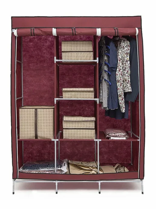 Шкаф складной каркасный тканевый STORAGE WARDROBE (YG - 05) Трехсекционный (Бордовый) - фото 1 - id-p165970350