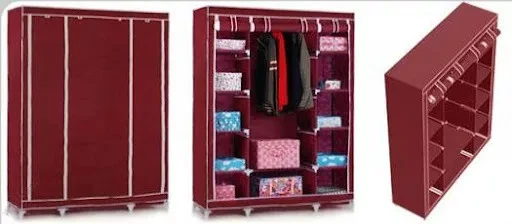 Шкаф складной каркасный тканевый STORAGE WARDROBE (YG - 05) Трехсекционный (Бордовый) - фото 4 - id-p165970350