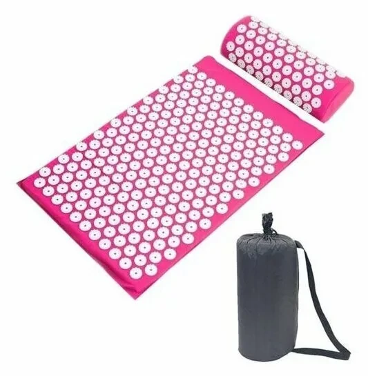 Набор для акупунктурного массажа 2 в 1 в чехле: акупунктурный коврик + акупунктурная подушка ( розовый)