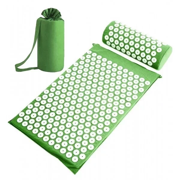 Набор для акупунктурного массажа 2 в 1 в чехле: акупунктурный коврик + акупунктурная подушка ( зелёный)