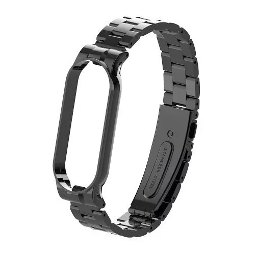 Ремешок металлический для Mi Band 5 (Ми Бенд 5) Bright Black (чёрный) - фото 1 - id-p144798296