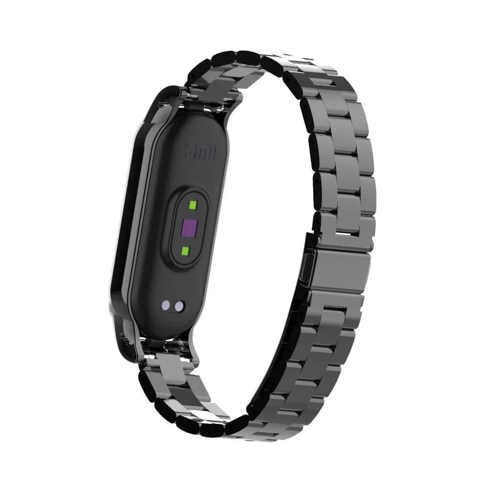 Ремешок металлический для Mi Band 5 (Ми Бенд 5) Bright Black (чёрный) - фото 4 - id-p144798296