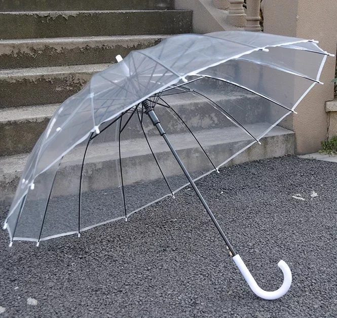 Прозрачный зонт-трость (16 спиц) / Белый - фото 2 - id-p161452006