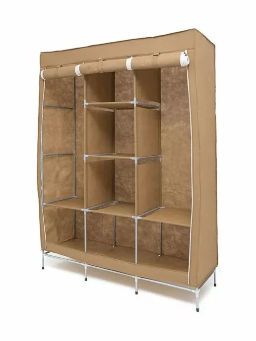 Шкаф складной каркасный тканевый STORAGE WARDROBE (YG - 05) Трехсекционный (Бежевый) - фото 2 - id-p165978104