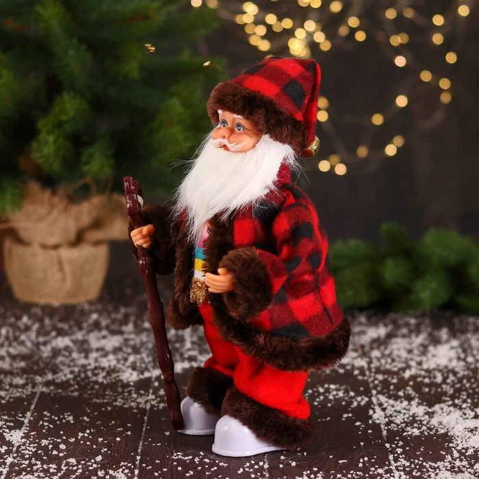 Дед Мороз "В полосатом свитере и с посохом" 27 см, двигается, красно-коричневый - фото 4 - id-p184008770
