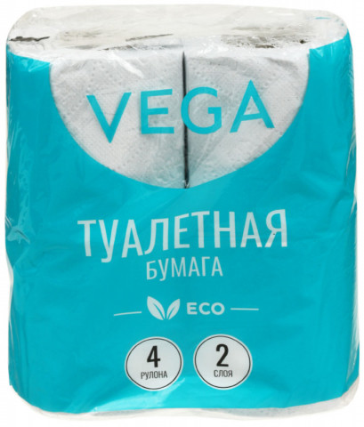 Бумага туалетная Vega «Эко» 4 рулона, ширина 90 мм, серая