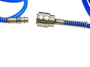 G01103 Шланг полиуретановый спиральный 5мм х 8мм х 15м с быстросъемными соединениями 1/4", 7 бар, голубой, фото 2