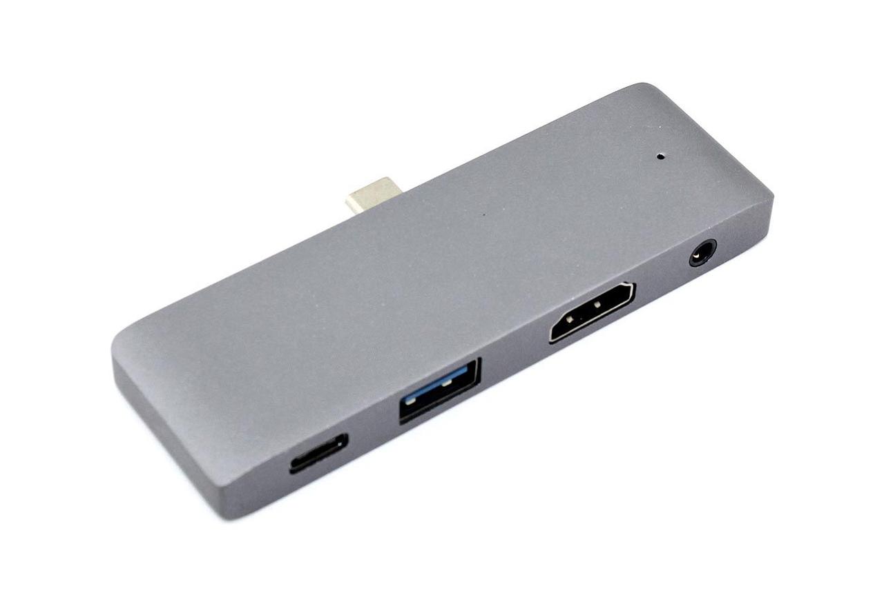 Адаптер Type C на HDMI, USB 3.0 + Audio 3, 5 + Type C серый