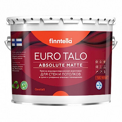 Краска EURO TALO для стен и потолков (матовая, база А) 13 кг (9л) (Finntella, Финляндия) - фото 1 - id-p184092149