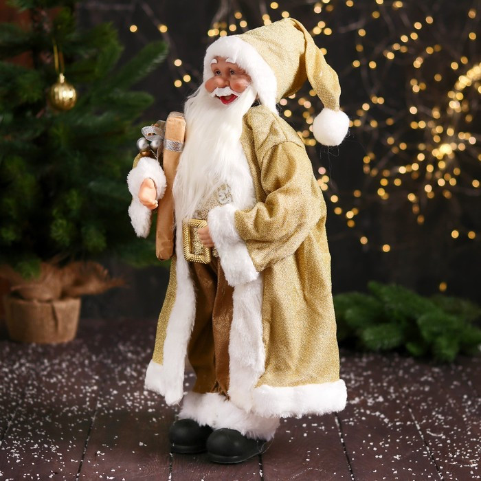 Дед Мороз "В колпачке, подарком и ягодами" 46 см, золото - фото 4 - id-p184093732