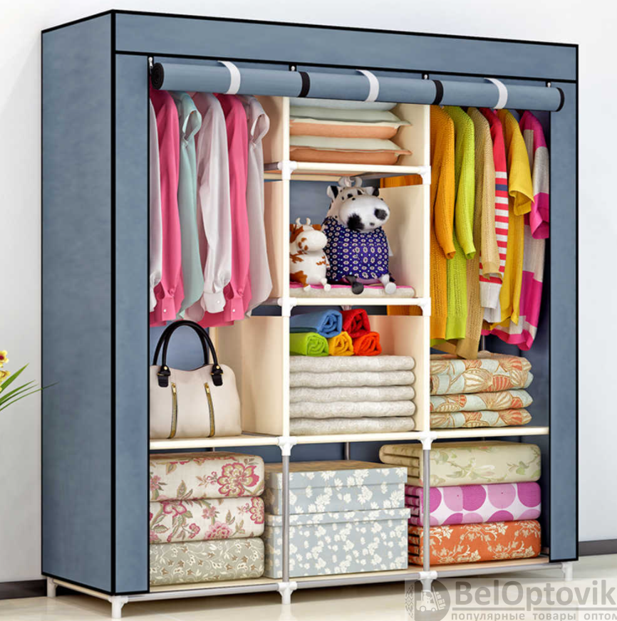 Складной шкаф Storage Wardrobe mod.88130 130 х 45 х 175 см. Трехсекционный Ярко голубой - фото 3 - id-p179627041