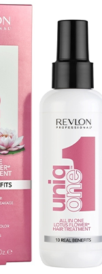 Маска Ревлон в спрее для увлажнения, блеска и защиты волос несмываемая с ароматом лотоса 150ml - Revlon Uniq