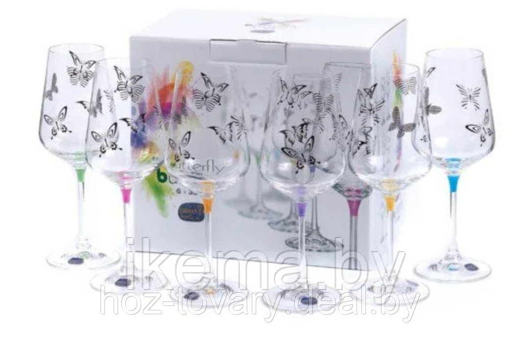 Набор чешских бокалов для вина декорированных Butterfly 6 шт. по 350 мл - фото 1 - id-p184147562