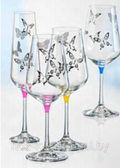 Набор чешских бокалов для вина декорированных Butterfly 6 шт. по 350 мл - фото 2 - id-p184147562