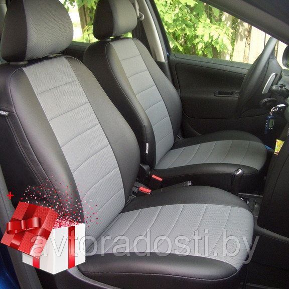 Чехлы на сиденья для Nissan Almera G15 (2013-) / Ниссан Альмера (экокожа, черный + серая вставка) - фото 1 - id-p96107773
