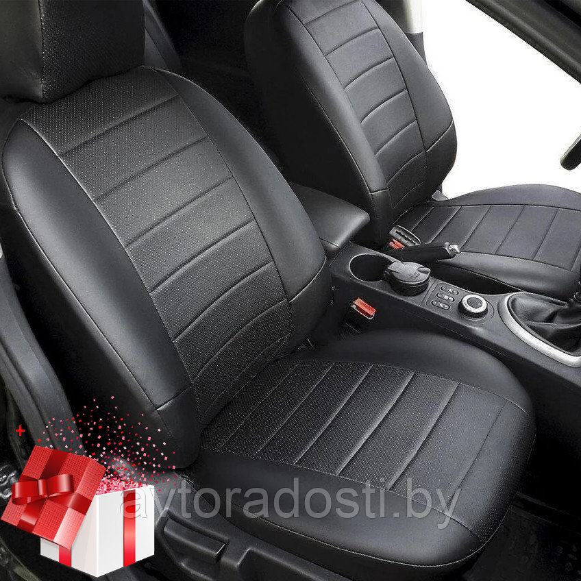 Чехлы для Renault Logan (2014-) "AirBag" - в передних сиденьях / Рено Логан (экокожа, черный) - фото 1 - id-p96107801