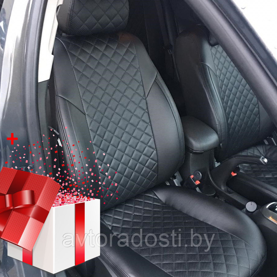Чехлы на сиденья для Volkswagen Passat B6/B7 (2005-2014) универсал (экокожа, черный + вставка РОМБ) - фото 1 - id-p142606124